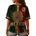 thumbnail image 4 of Mexico 2026 Soccer Cup Fan Jersey for Women, V-Neck Short Sleeve T-Shirt with Flag Color & Soccer Graphic Print, Breathable Casual Sports Tee Pullover Top, 1 PC Wine S, 4 of 5