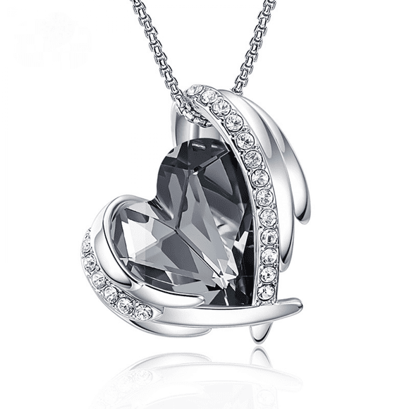 Love Heart Pendant Necklaces for Women Angel Crystals Necklace Jewelry Gifts ----- Platinum Black