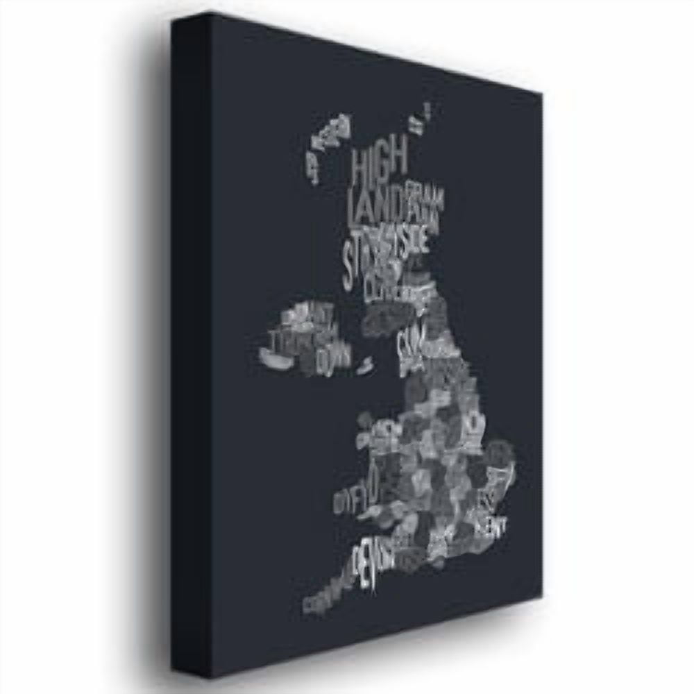 Trademark Art "UK County Text Map" Canvas Wall Art by Michael Tompsett