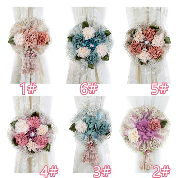 Walbest 2 Pack Curtain Tie Rope Tiebacks with Decorative Flowers and Tassel, Elegant Curtain Holdbacks are Easily Decorating Your Home, Office, Balcony