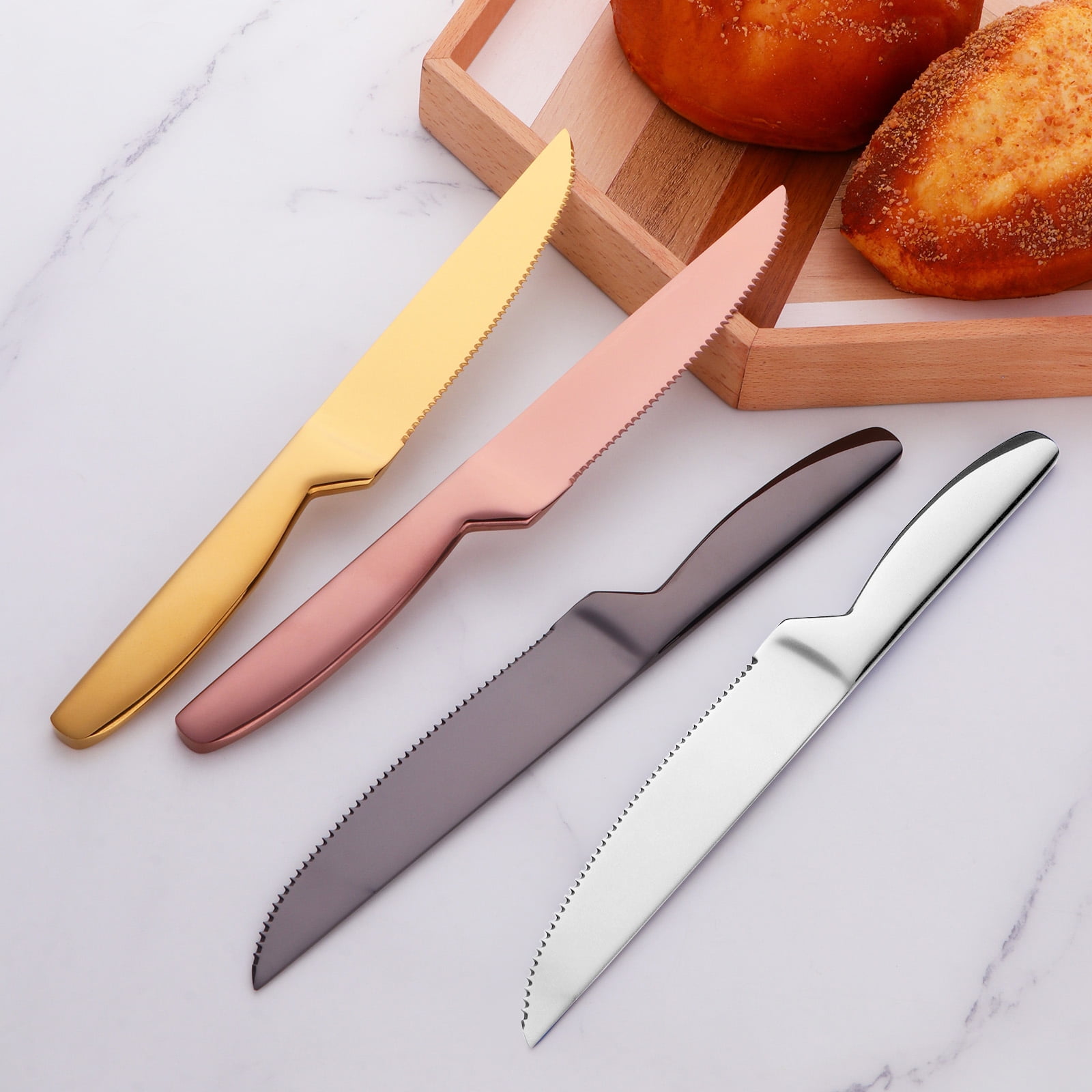 Buyer Star Black Steak Knife Sets, 6-Pieces Stainless Steel Kitchen Steak Knives-Easy to Clean and Non-Stick, 8.6 Inch, Dishwasher Safe