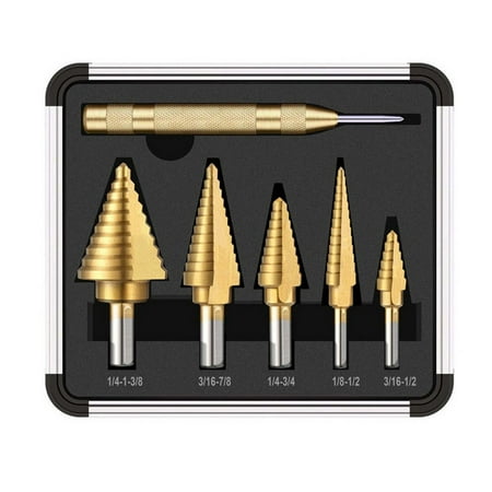 

6pcs Titanium High Speed Steel Step Drill Bit Set With Center Punch for Locator