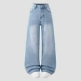 thumbnail image 2 of WMTBSRSW Teen Girls Wide Leg Jeans Cute High Waisted Baggy Denim Pants with Pockets Y2K Boyfriend Skater Streetwear Kids Clothes Light Blue 13-14 Years, 2 of 6