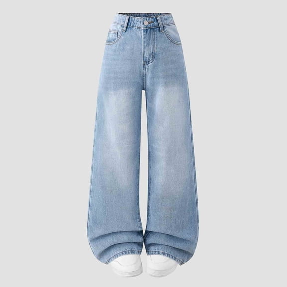 Xdegoge Horseshoe Jeans for Teen Girls Wide Leg Barrel Denim Pants High Waisted Baggy Y2K Trousers Casual Slouchy Bottoms Fashion Streetwear, 12-16 Years