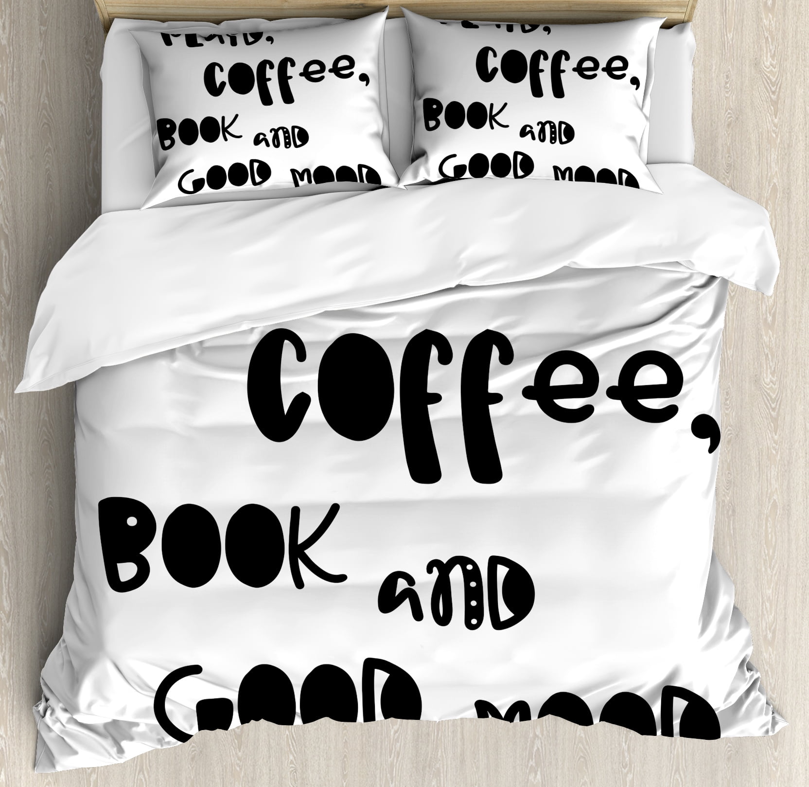 Book King Size Duvet Cover Set Plaid Coffee And Good Mood Book King Size Duvet Cover Set Plaid Coffee And Good Mood Phrase In Vintage Typography Black White Print Decorative 3 Piece Bedding With 2