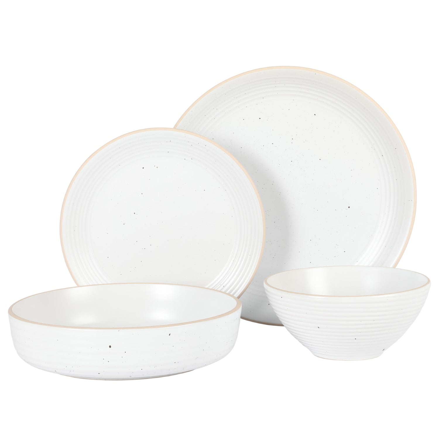 Gibson Home Dinah Double Bowl Stoneware Embossed Speckled Dinnerware Set, Matte White, 16 Piece