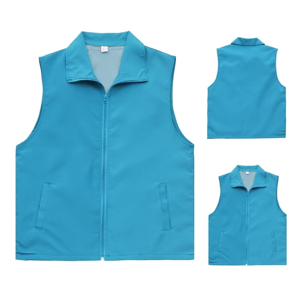 SZJXBUY Mesh Safety Vest for Men Collared Sleeveless Volunteer Activity Vest with Pockets Zipper Supermarket Uniform Vests Clerk Workwear Blue,XXXL