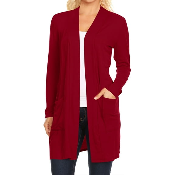 Women's Casual Long Sleeve Open Front Cardigan with Side Pockets