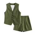 thumbnail image 4 of Women Summer 2 Piece Outfits Retro V Neck Sleeveless Button Down Vests Shorts Sets with Pockets Casual Business Work Matching Set 2024, 4 of 4