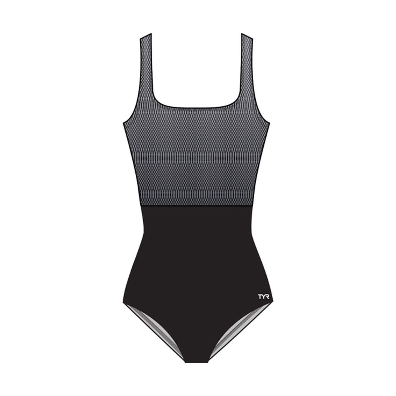 Tyr Fishnet Scoop Neck Controlfit Swimsuit Black/Grey Size 22