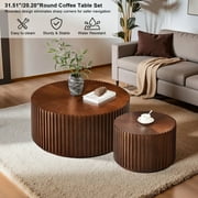 Gexpusm Nesting Coffee Table Set of 2, Handcraft Round Coffee Table with Small End Table, Solid Wood Accent Table for Living Room Bedroom Apartment, Walnut