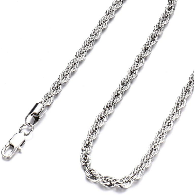 FEEL STYLE Men Necklace Stainless Steel Chain Silver Plated Chains Width  3mm Rope Chain Necklace for Mens Women Jewelry Gift(Silver,18inch) 