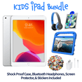 thumbnail image 1 of Restored Apple iPad 7 Kid's Bundle - 10.2" 32GB Silver (Wi-Fi) - Shock Proof Case, Bluetooth Headphones, Screen Protector, Kid's Stickers, and Charger Included (Refurbished), 1 of 5