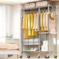 thumbnail image 5 of Heavy Duty Rolling Garment Rack 4 Tiers Adjustable Wire Shelving Clothes Rack with Rods and Side Hooks, Storage Closet Clothing Rack with Wheels Chrome 17.7" D x 47.2" W x 83.6" H, 5 of 14