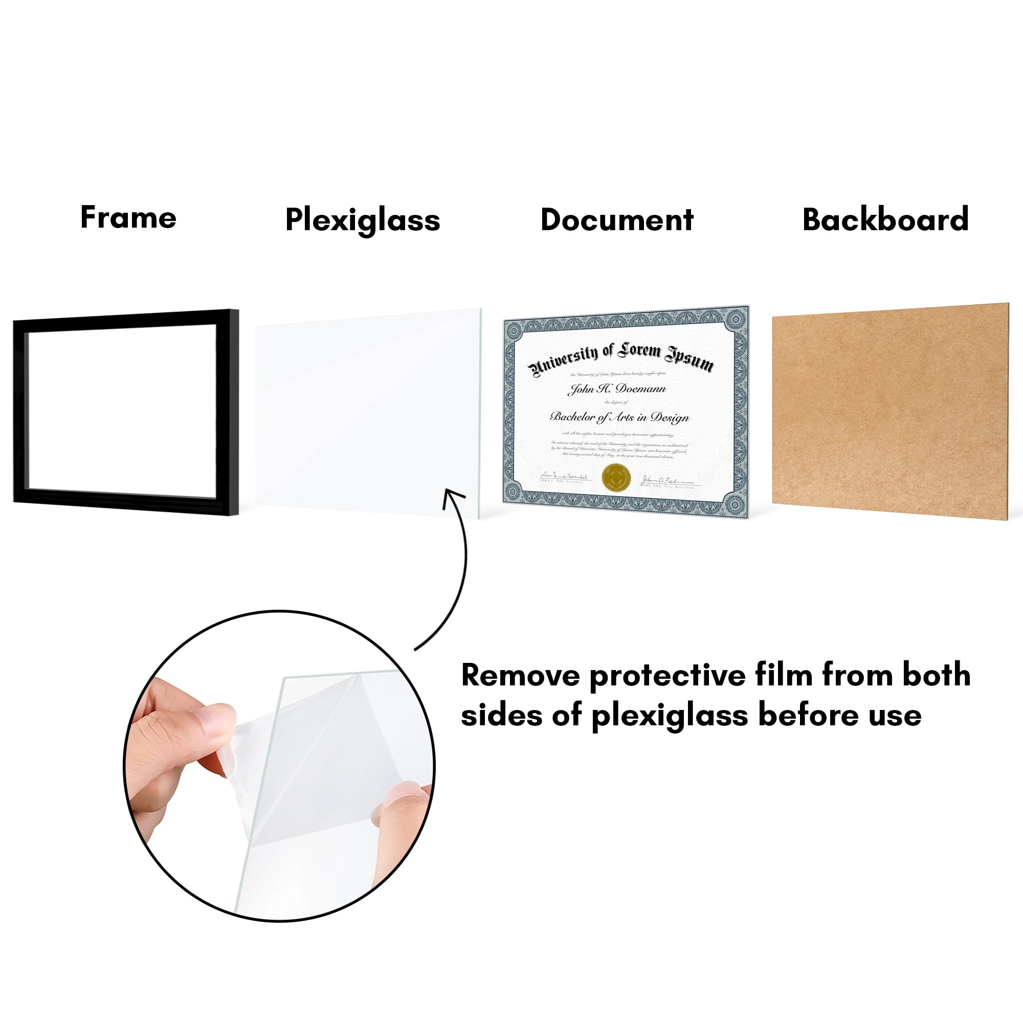 Americanflat 8.5x11 Picture Frame with Polished Plexiglass 5 Pack Legacy Collection Certificate Frames - Black