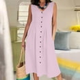 thumbnail image 5 of UVEASISHA Button Down Shirt Dresses for Women V Neck Empire Waist Midi Dress Sleeveless Pleated Flowy Sundress Elegant Summer Vacation Dresses with Pockets Pink S, 5 of 7