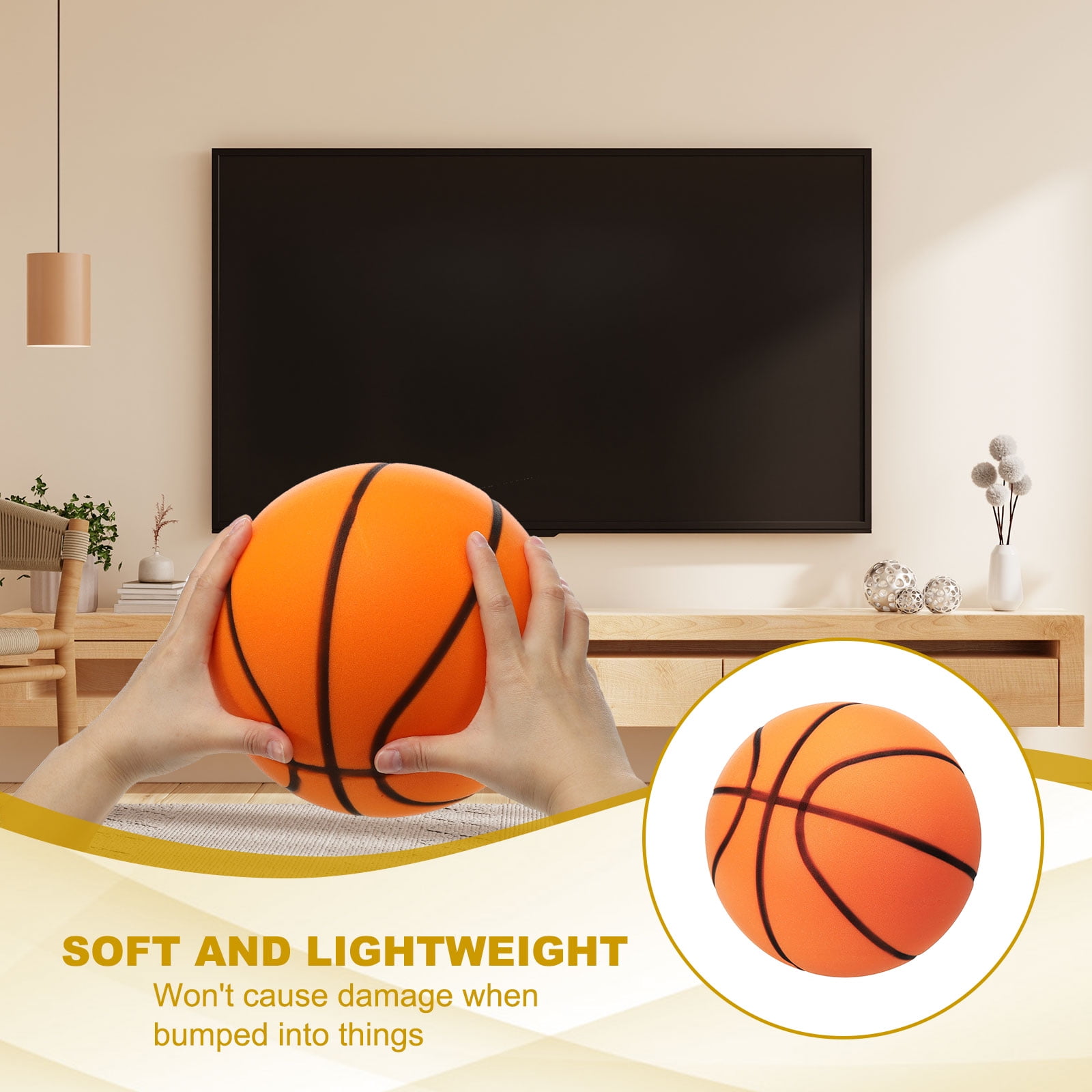 Uxcell Silent Basketball 9.5" No Noise High-Density Foam Dribbling Indoor Basketball with Net Bag forIndoor Sport Orange