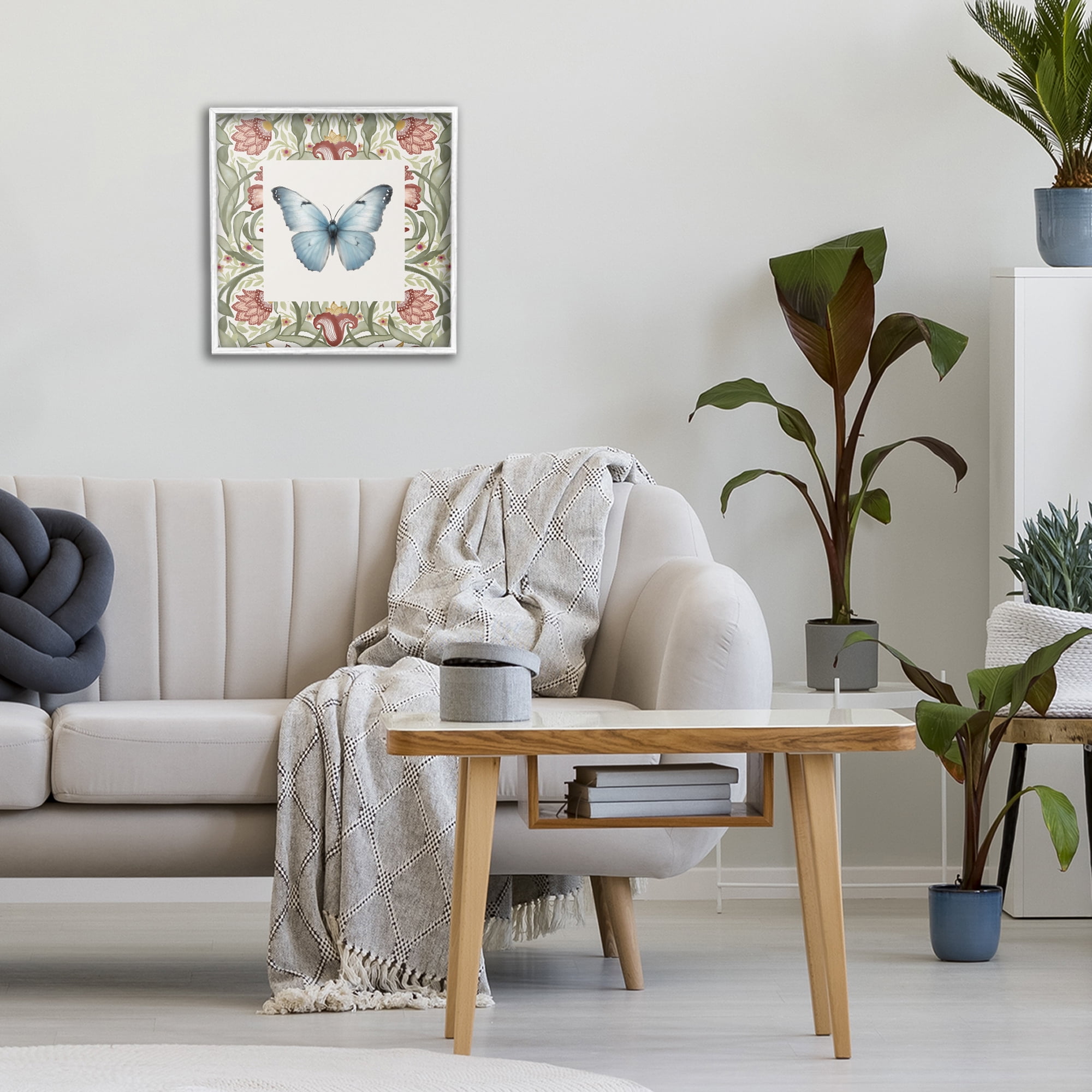 Stupell Industries Baroque Butterfly Vintage Flowers White Framed Giclee Art, design by Elizabeth Medley