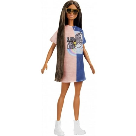Barbie Blue Dress - Barbie Fashionistas Doll, Original Body Type with Color-Block Dress
