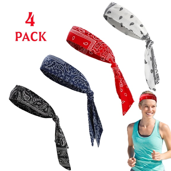 4 Pack Paisley Tie Bandana Headband for Men and Women Hair Accessorries Adjustable Sweatband for Sports