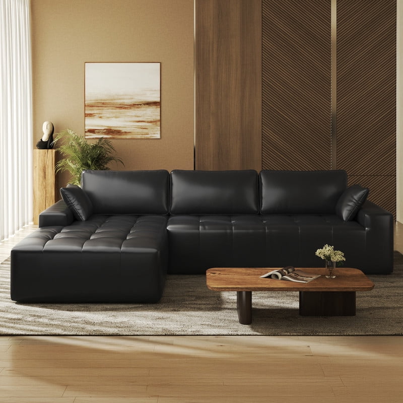PATBRELA Sectional Sofa, 101" L-Shaped Deep Seat Cloud Couch, Modular Sofa with Back Cushion for Living Room Bedroom, PU Leather, No Assembly Required, Black (Left Facing Chaise)