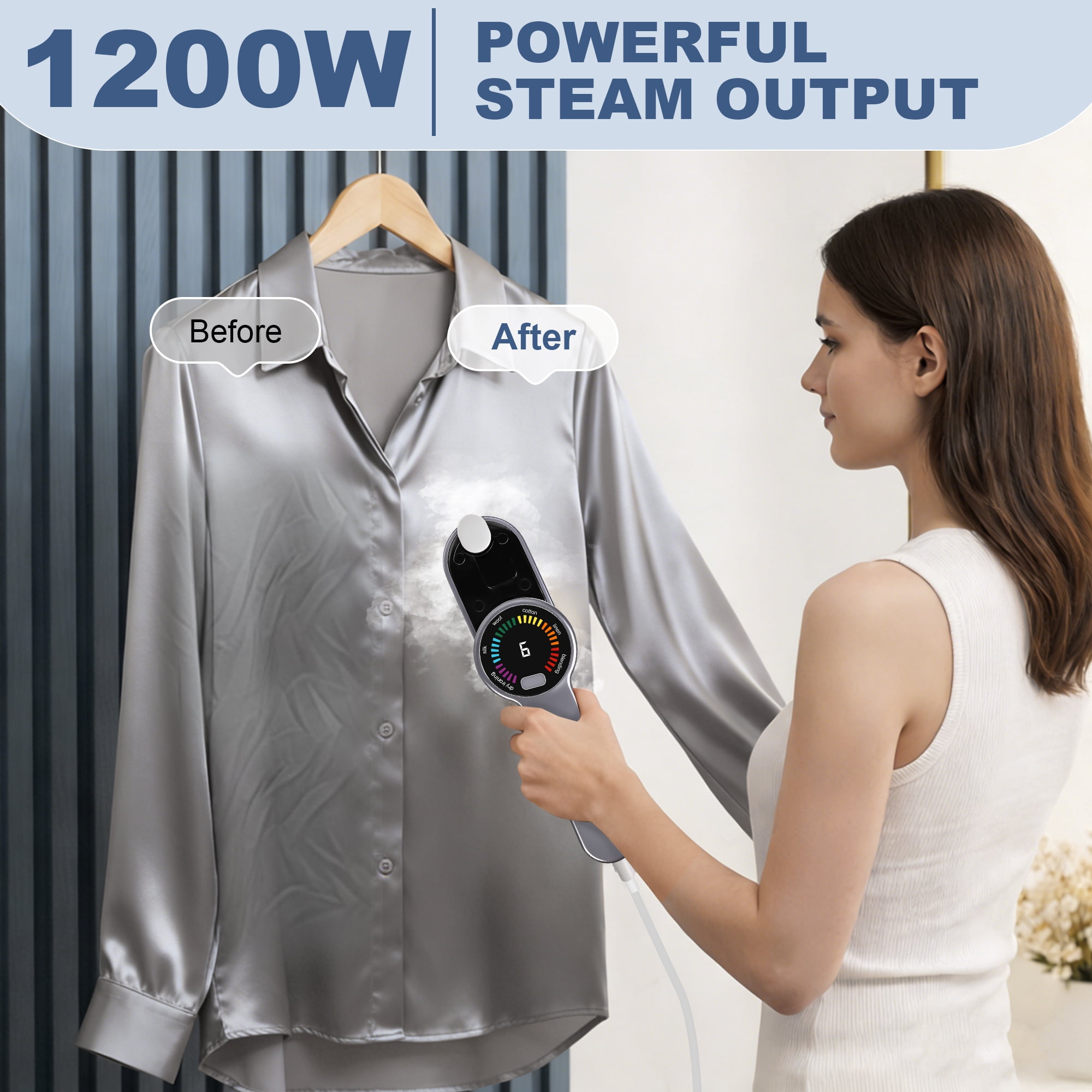 Riousery 2-in-1 Handheld Steamer & Iron, 1200W Fast Heat-Up, 6 Fabric Modes, 120ML Tank, 180° Swivel Handle, for Home, Travel & Dorm