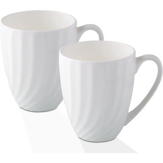 Bone China Coffee Mugs Set Of 6 - 14oz White Ceramic Cups For Coffee, Tea, Microwave Safe