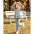 thumbnail image 5 of Yaoqi 3T Toddler Girl Outfit Set 4T Child Girls Clothes Ruffle Long Sleeves Bowknot Top Solid Color Flared Pants 2pcs Clothing Green, 5 of 7