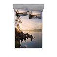 thumbnail image 2 of Ambesonne Nautical Fitted Sheet & Pillow Sham Set, Lake Tahoe at Sunset, Twin, Blue Grey, 2 of 3