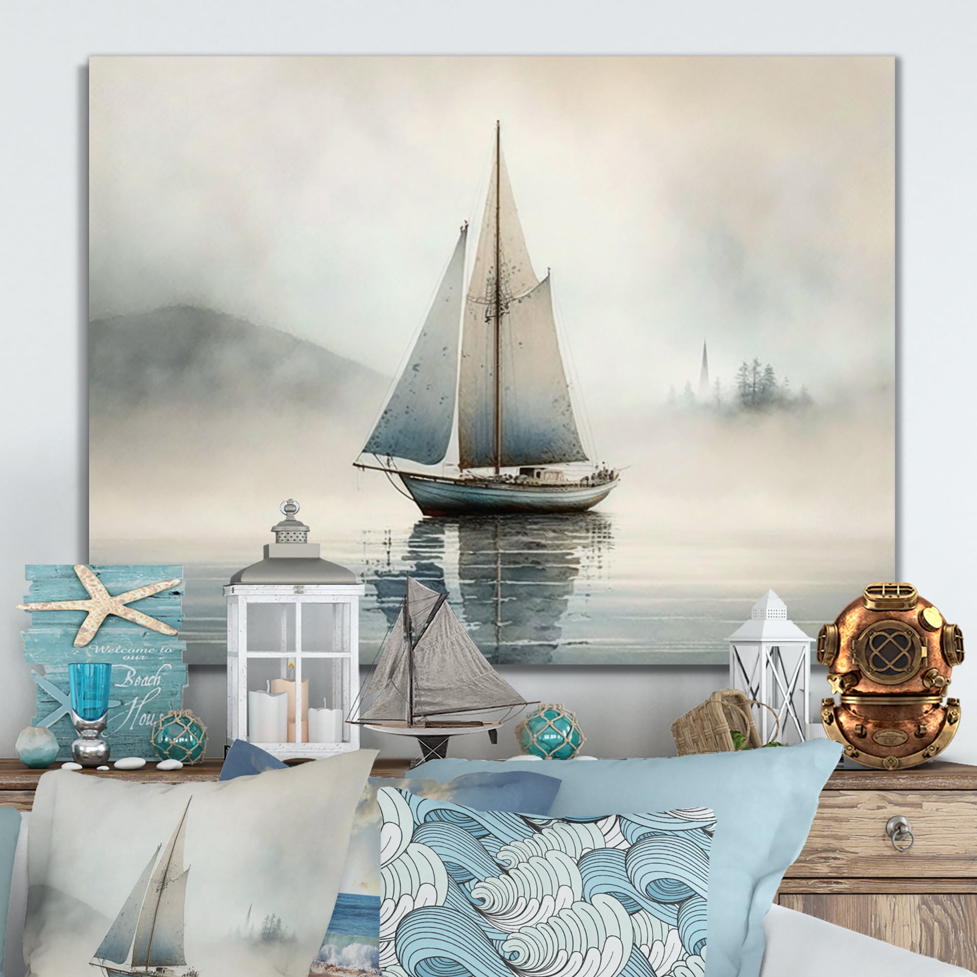 Designart Boat On The Lake I Canvas Wall Art