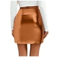 thumbnail image 3 of adviicd Womens Metallic Sexy Shiny Stretchy Short Pencil Party Skirt Coffee, XXL, 3 of 8