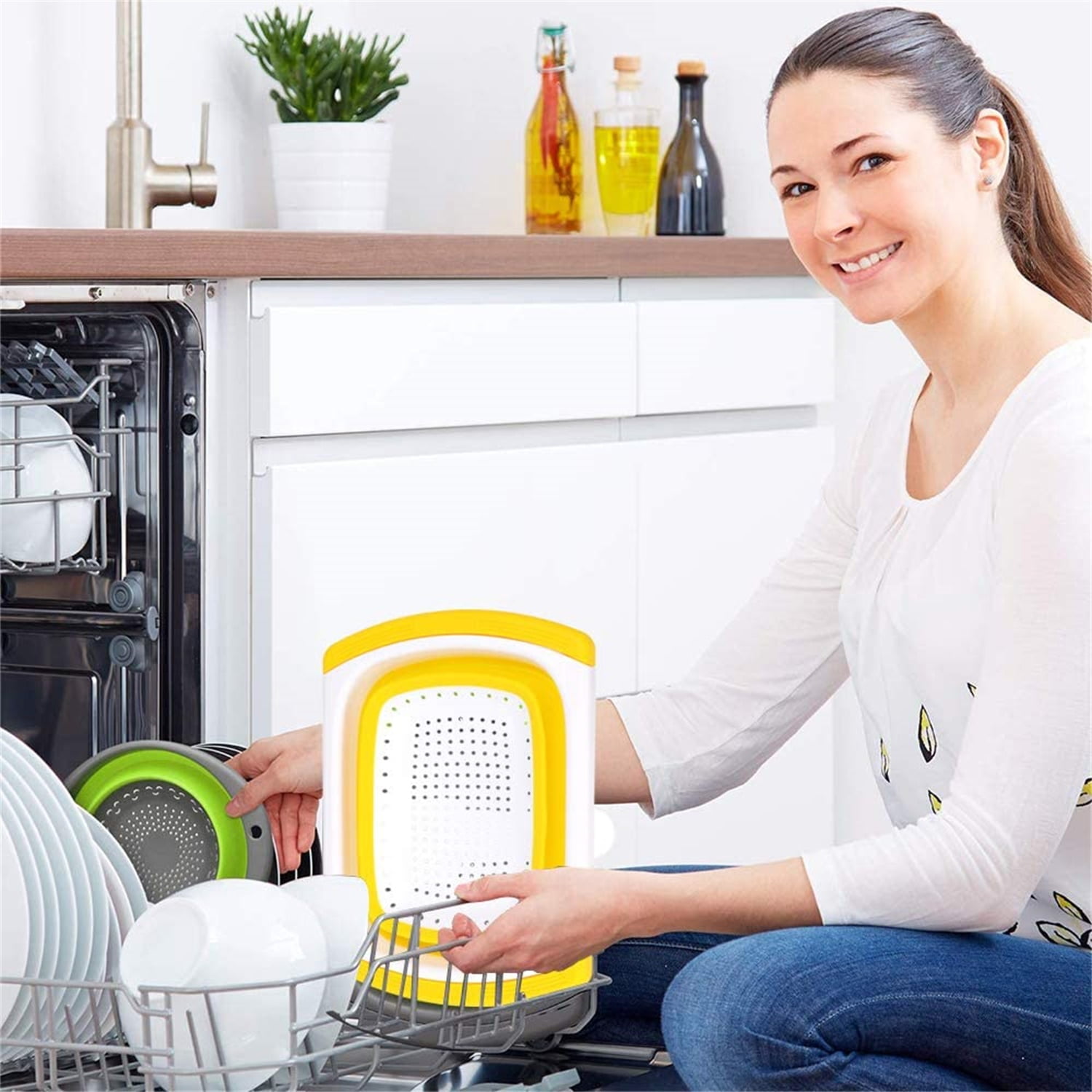 Kepooman Kitchen Over The Sink Collapsible Colander Strainer with Extendable Handles for Vegetable Fruit, Yellow Kepooman Kitchen Over The Sink Collapsible Colander Strainer with Extendable Handles for Vegetable Fruit, Yellow