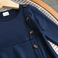 thumbnail image 6 of NAISIBABY Girls Long Sleeve Dress, Crew Neck Fashion Pleated Buttons Spring Fall Casual Midi Dress Dark Blue 2T, 6 of 7