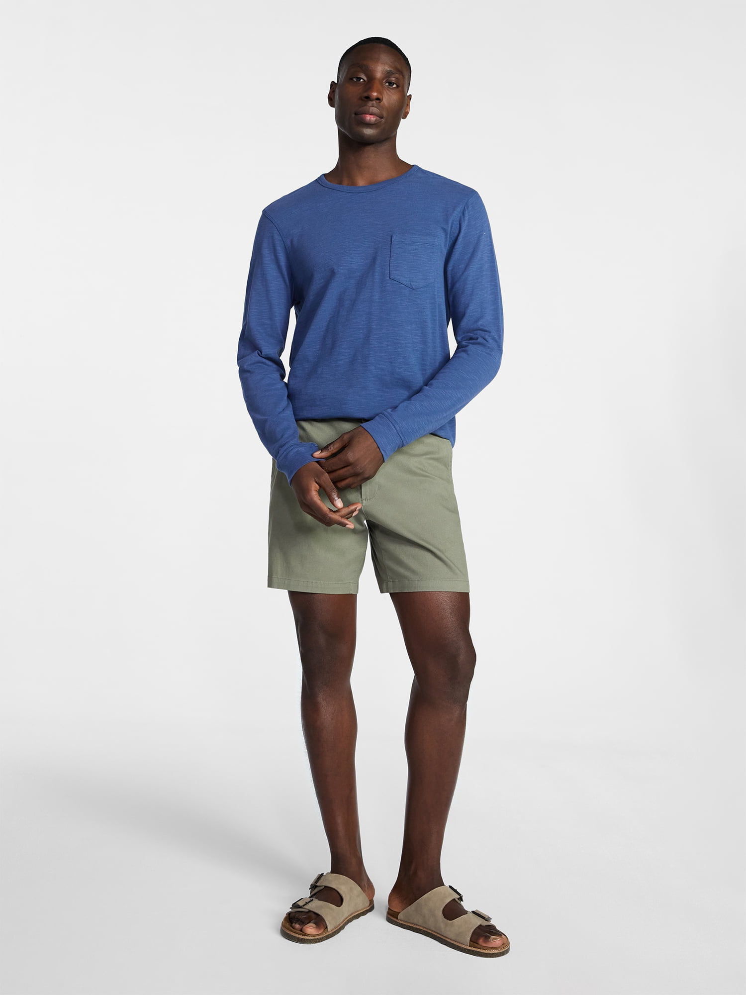 George Men's and Big Men's Slub Pocket Crewneck Tee with Long Sleeves, Size XS-3XL
