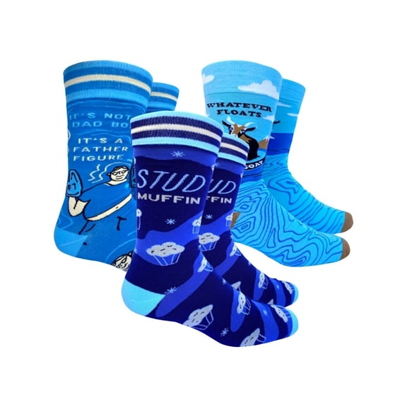 Mens Humor Socks 3 Pack Bundle, Dad's Novelty Gift, Blue