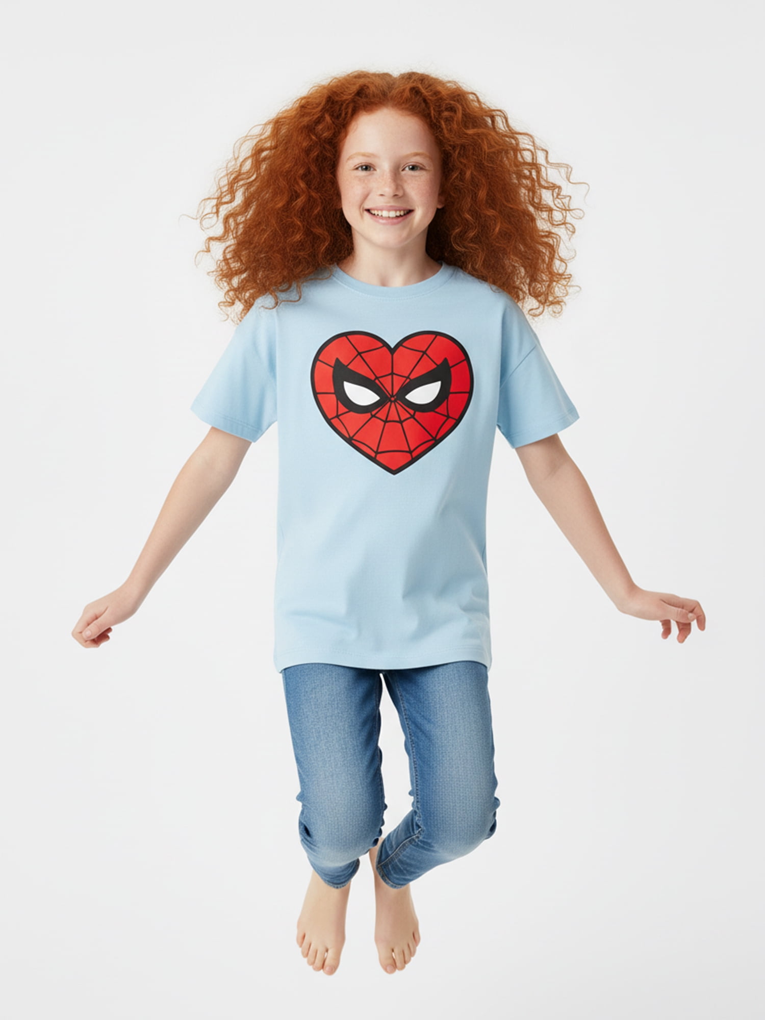 Spider-Man Girls Heart Eyes Graphic Tee with Short Sleeves, Sizes 4-16