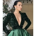 thumbnail image 2 of Vestido de noche largo con escote en V, manga larga y un hombro al aire, sexy, con lentejuelas grandes y abertura para mujer, 2 of 6