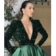 thumbnail image 3 of Vestido de noche largo con escote en V, manga larga y un hombro al aire, sexy, con lentejuelas grandes y abertura para mujer, 3 of 5