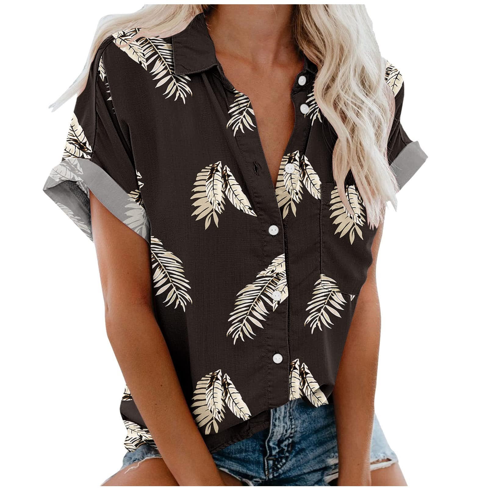  Short Sleeve Shirts for Women Dressy Casual Summer Fashion 2023 Hawaiian  Shirt Blouses Vintage Floral Printed Tee Tops : Sports & Outdoors