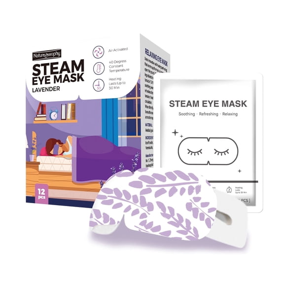 Naturolosophy Lavender Steam Eye Mask, Self-Heating Warm Compress, Air-Activated Disposable Eye Mask, 12 Count, for Sleep, Bedtime & Relaxation