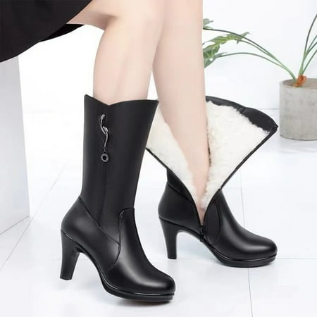 

Tawop Women Casual Shoes Fashion High Heel Leather Shoes Boot Thick Sole Chunky Heel Boot Pu Black 40(Us:7.5)