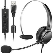 USB Headset with Microphone, PChero Lightweight Wired Headphones for Computer PC Laptop Skype Webinar Office Call