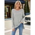 thumbnail image 2 of Womens Y2K Split Side Knit Sweater Crewneck Long Sleeve Pullover Solid Knit Side Slit Blouse Tunics Light Gray S, 2 of 8