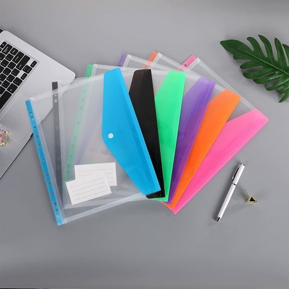 A4 Loose Leaf File Pouch, 6 Pack 11-Hole Clear Colored Label Document Bag, Durable, Ideal for Home Office School Work Classroom Study Desk File Document Paper Storage Organization Daily Use
