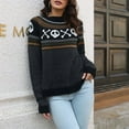 thumbnail image 2 of Mrzhqd Fall Sweaters For Women 2024 Tops Crewneck Long Sleeve Retro Polka Dot Skull Print Casual Knit Pullover Fall Winter Womens Outfit Black Xl, 2 of 7