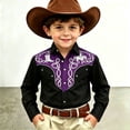 thumbnail image 2 of Girls Tshirts Kids Western Cowboy Print Long Sleeve Button Down Casual Shirt Girls Tops Purple 6-7 Years, 2 of 5