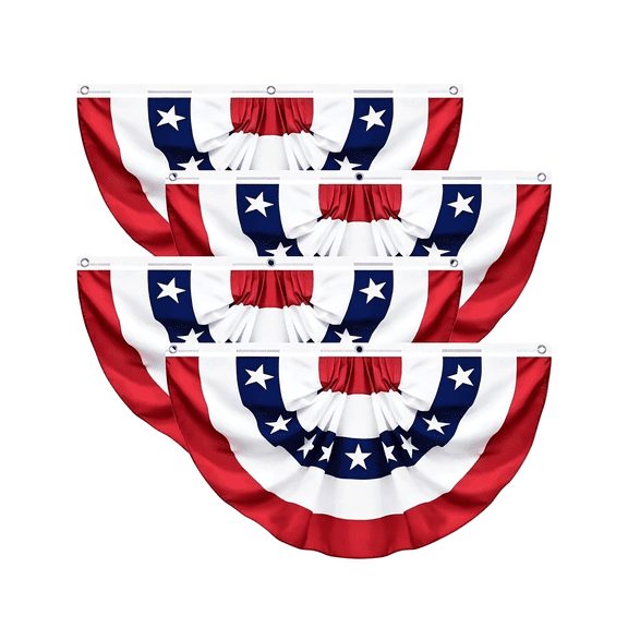 American Pleated Fan Flags, 3x6 ft Half-Fan Banner for Independence Day Outdoor Decor, 4 Pack