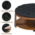 thumbnail image 6 of Modern Large Round Ottoman Coffee Table 2-Tier Oversized Button Tufted Ottoman with Wood Shelf Storage Upholstered Coffee Table for Living Room Footrest Ottoman with wheel, waterproof Linen, 6 of 50