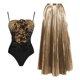 thumbnail image 1 of Gibobby Traje de baño sexy de una pieza Traje con estampado de lentejuelas y flores estéreo que limpia el pecho(Dolado,M), 1 of 4