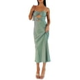 thumbnail image 4 of xiaxaixu Femmes Envelopper Poitrine Robe Bodycon Couleur Unie Évider Bustier Croix Tie-Up Dos Nu Robe de Cocktail Parti Club Robe Midi, 4 of 7